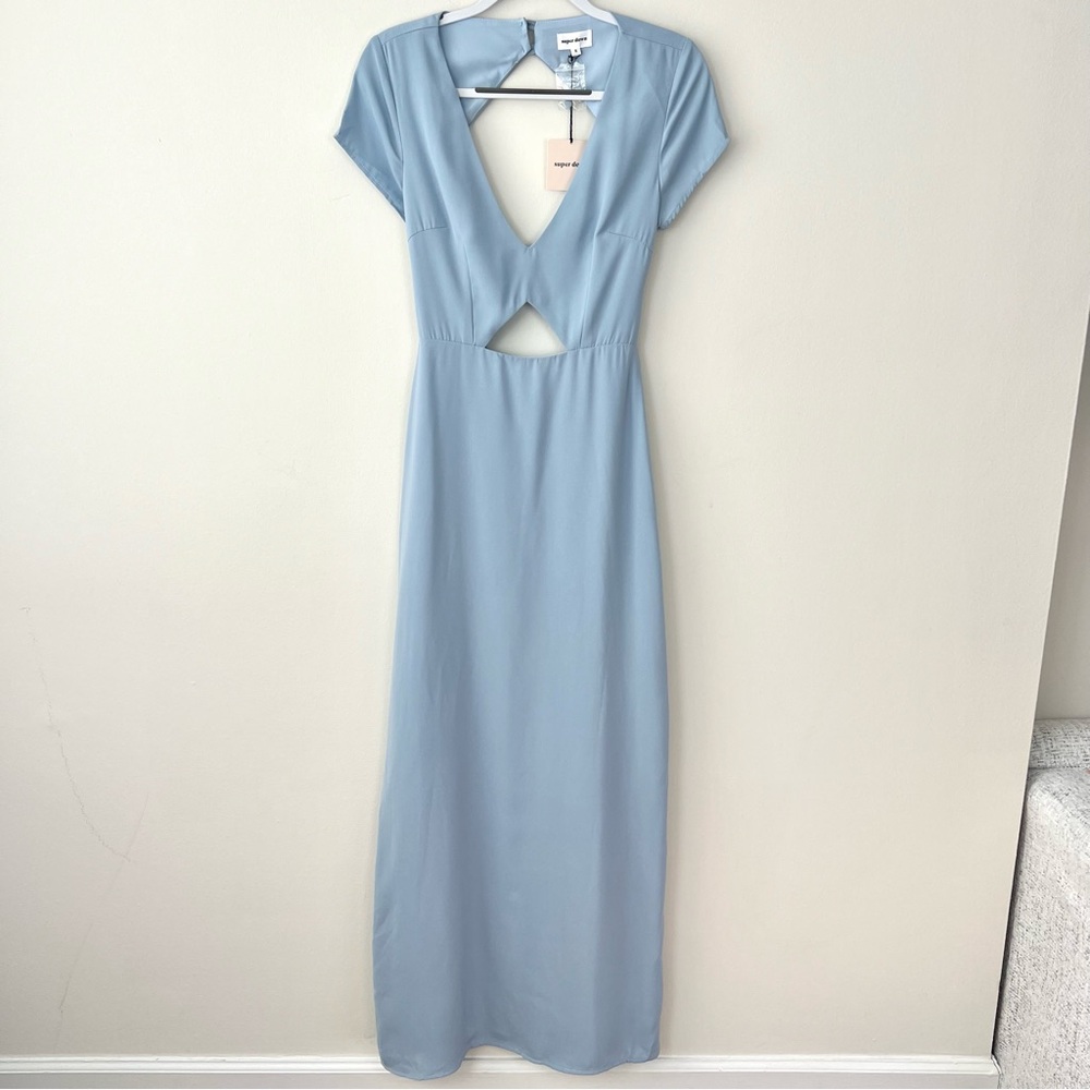 NWT Revolve Superdown Cut Out Open Back Powder Blue Maxi Dress